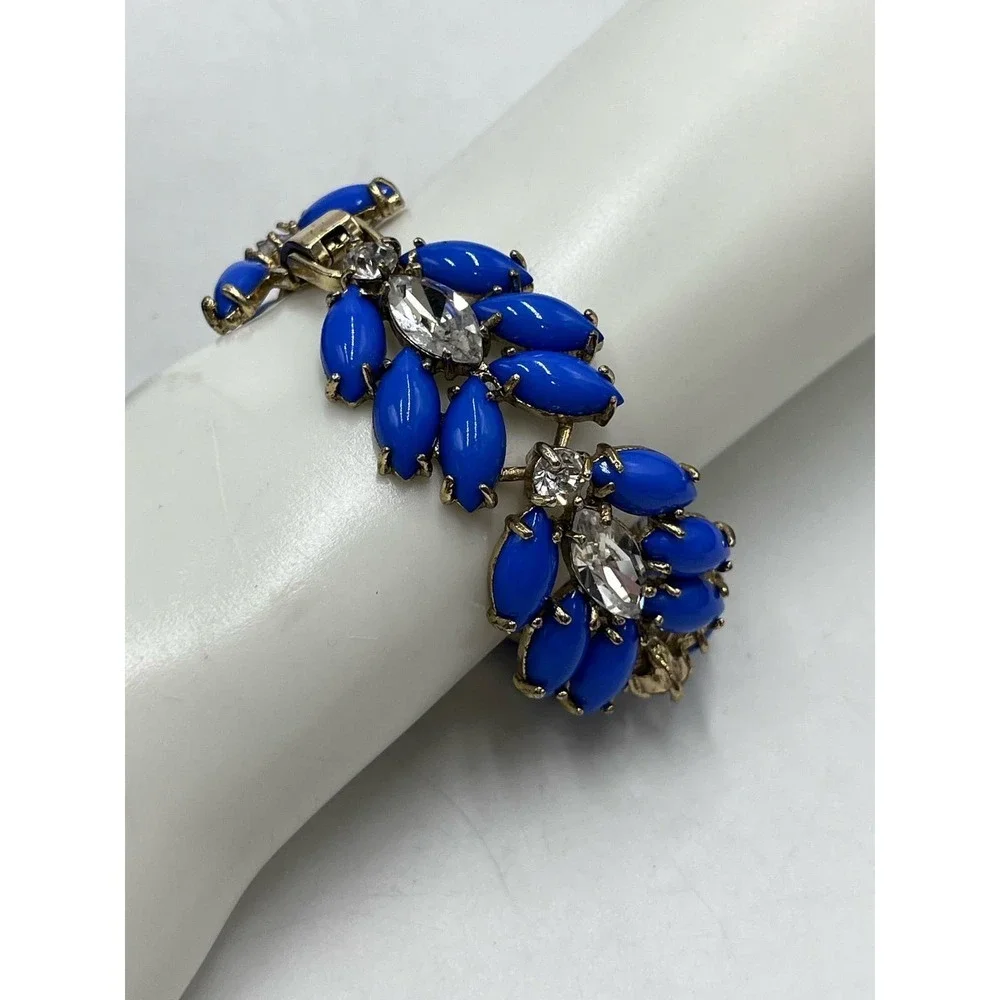 J. Crew Womens Pantone Blue‎ Jeweled Embellished Rhinestone Statement Bracelet